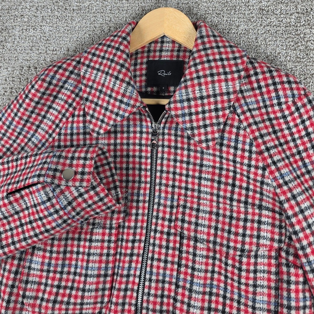Rails Cheyenne Crimson Mini Check Plaid Wool Blend Bomber Jacket Full Zip Size S